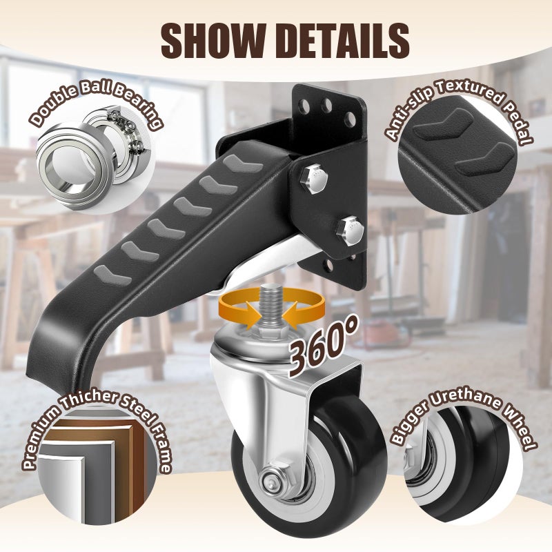 SPACECARE Workbench Casters kit 600Lbs Heavy Duty Quick Release 2 Mounting Options Retractable Workbench Stepdown Caster Wheels Adjustable Polyurethane Durable Steel Construction (Set of 4) - Image 5